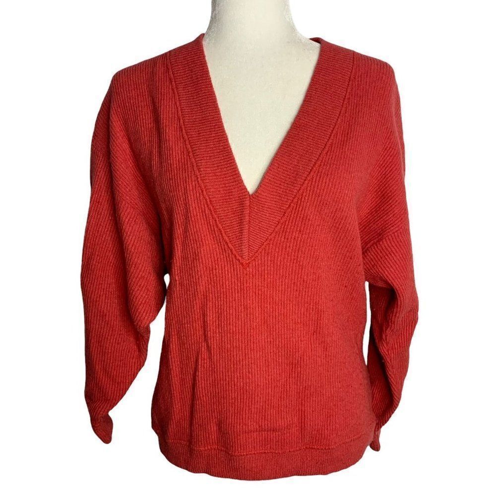 Vintage Limited Lambswool Pullover Sweater M Red Ribbed Knit Pullover V Neck